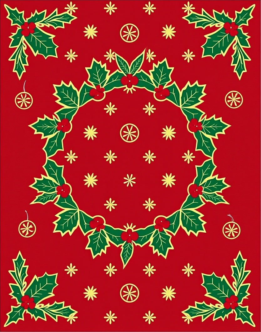 Festive Holly Wreath Red Christmas Rug
