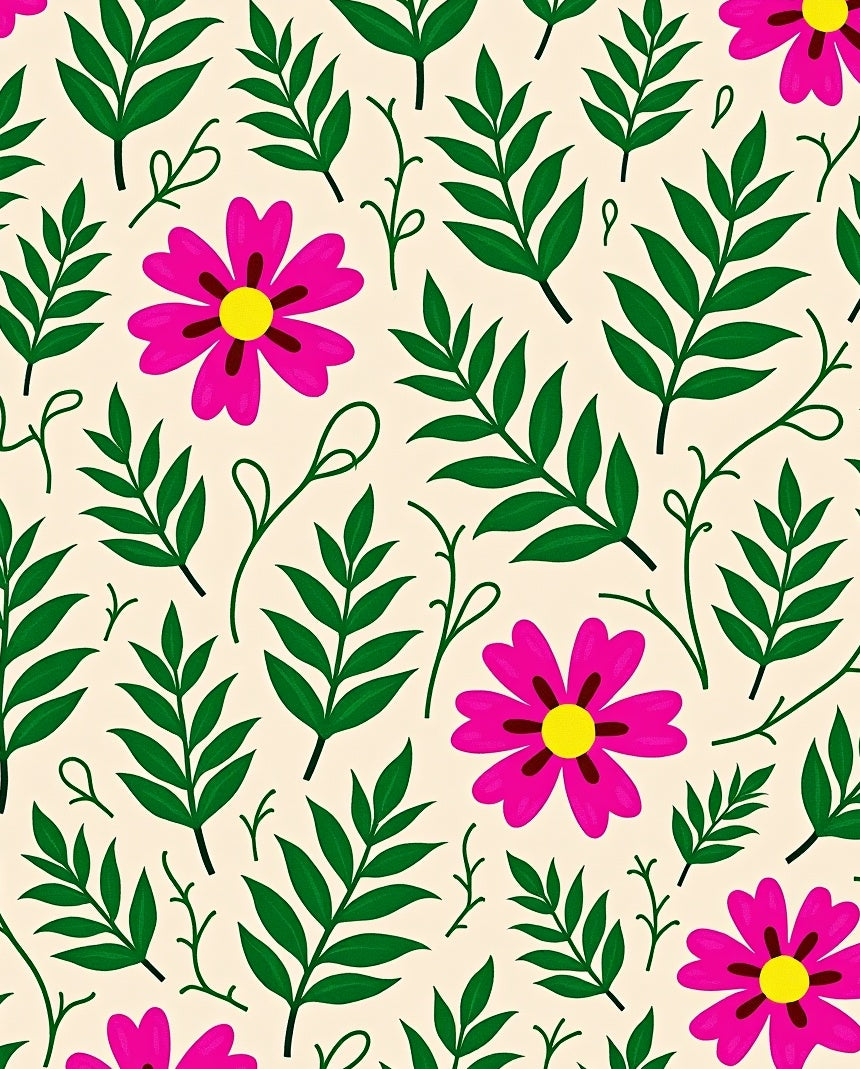 Fuchsia Floral Green Leaf Garden Rug
