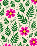 Fuchsia Floral Green Leaf Garden Rug