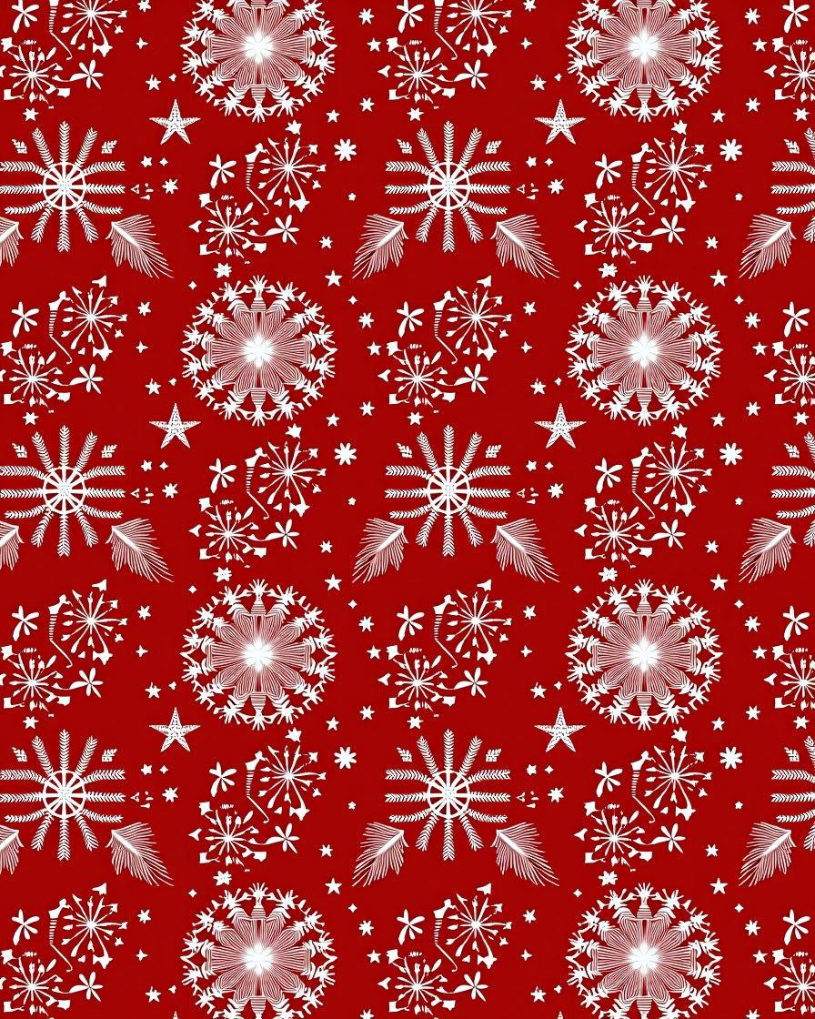 Red White Snowflake Medallion Scatter Rug