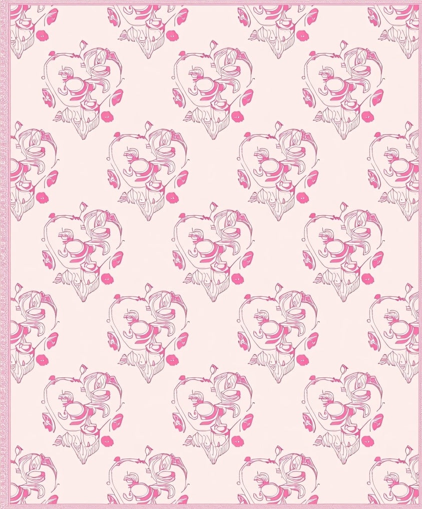 Pink Heart Floral Outline Repeat Rug
