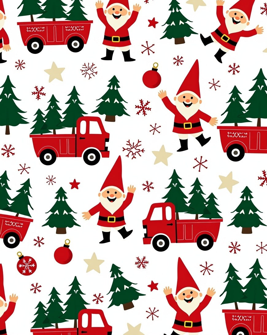Jolly Gnome Red Truck Christmas Tree Scene Rug