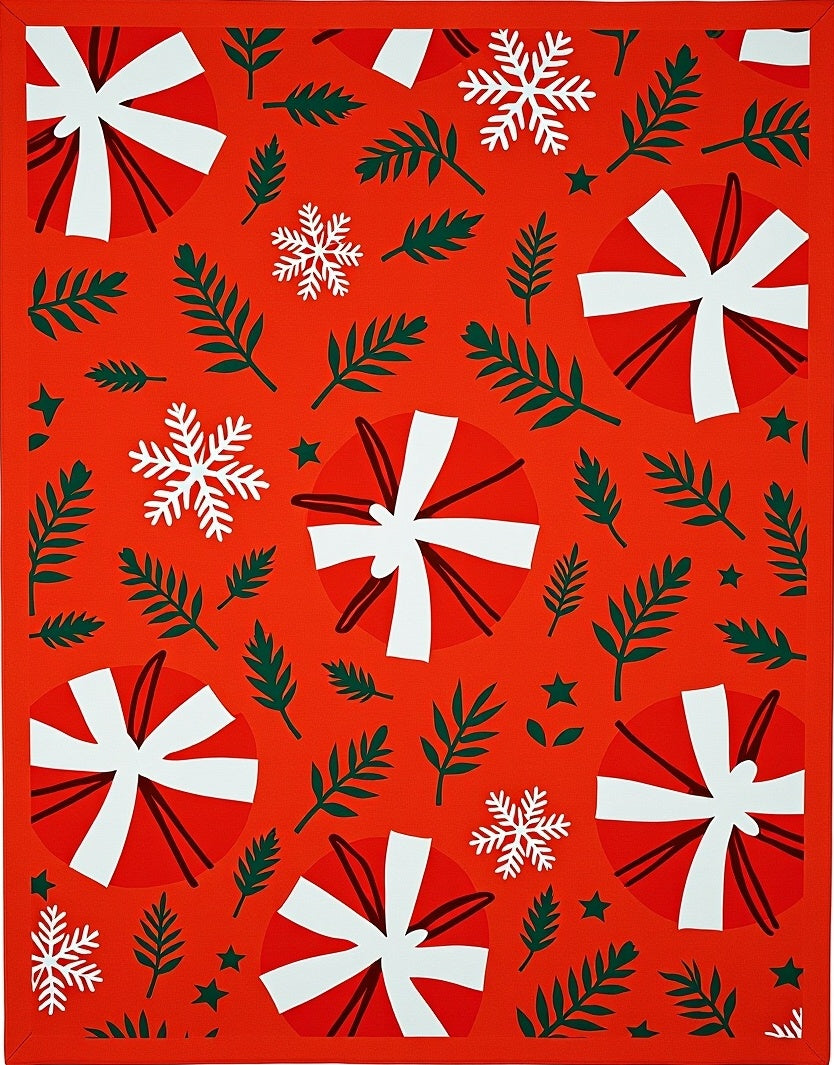 Red White Snowflakes and Greens Rug