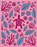 Pink Teal Turtle Coral Leaf Mandala Rug