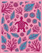 Pink Teal Turtle Coral Leaf Mandala Rug
