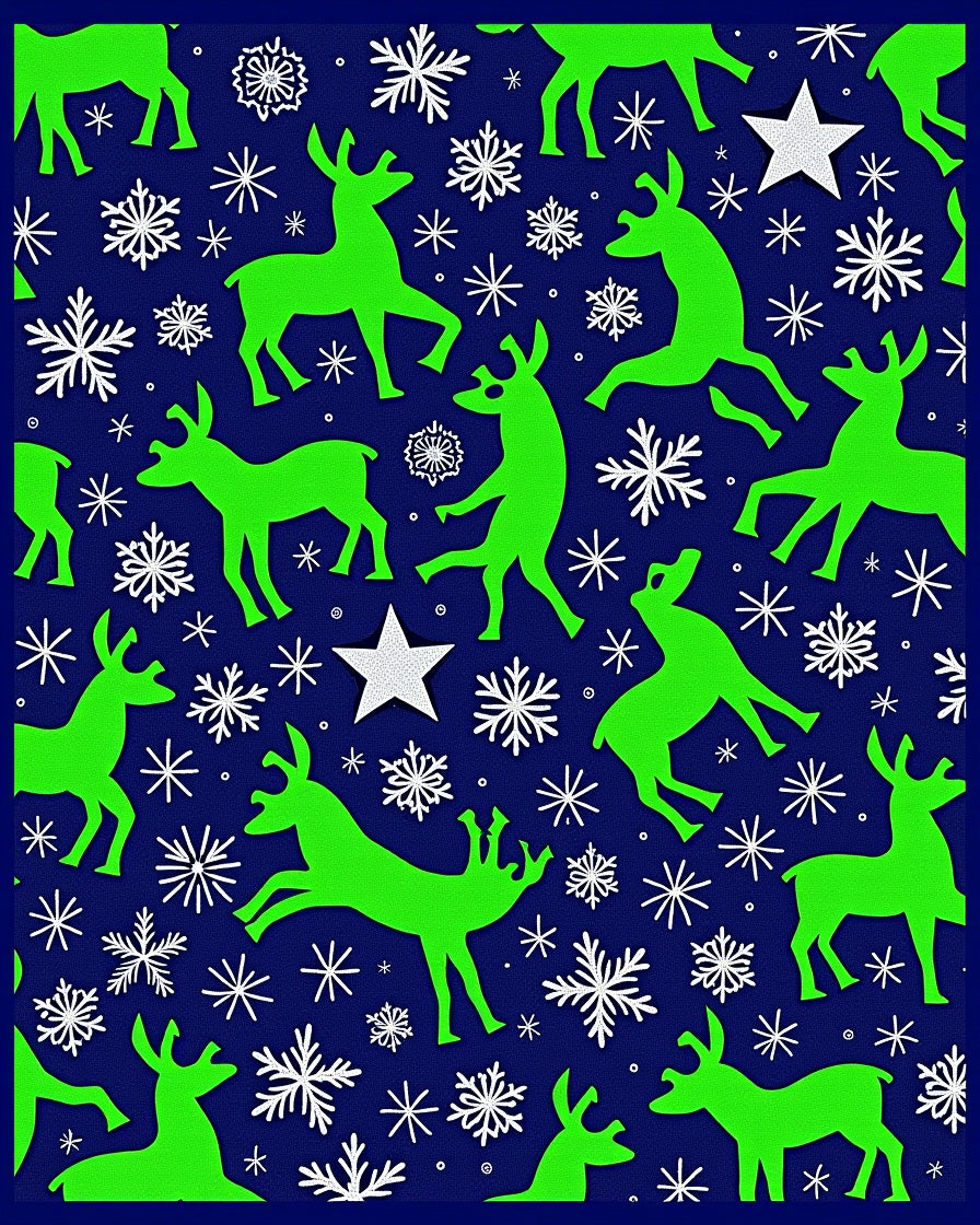 Vibrant Neon Green Reindeer Snowflakes Rug