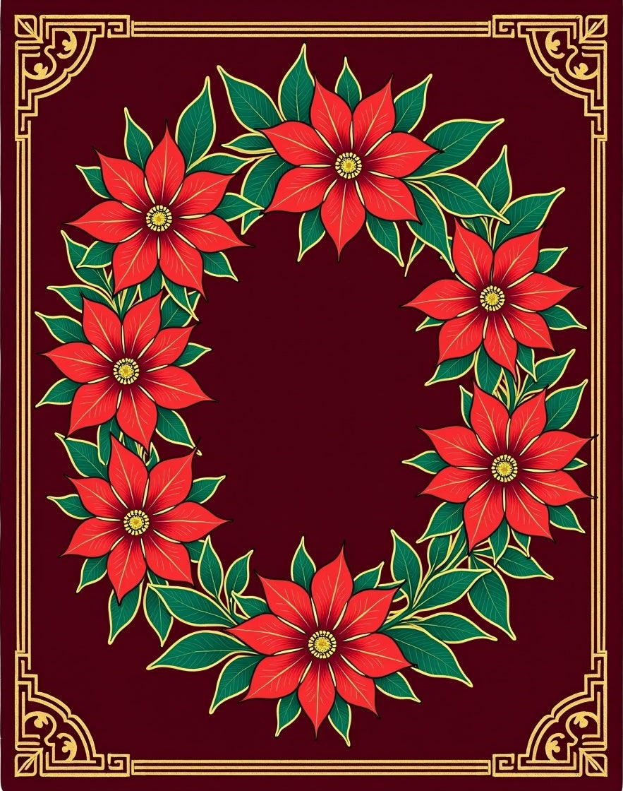 Red Poinsettia Wreath Border Rug