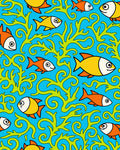 Whimsical Blue Orange Fish Seaweed Rug
