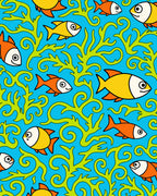 Whimsical Blue Orange Fish Seaweed Rug