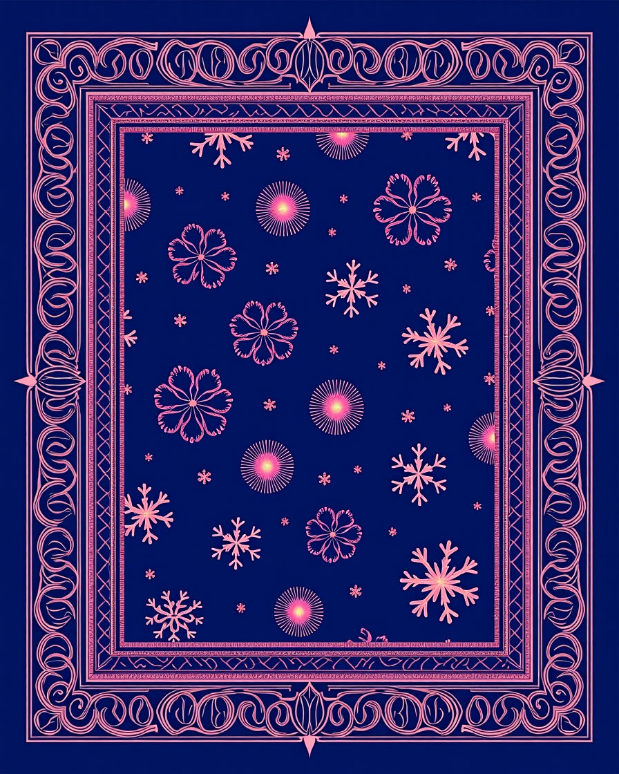 Pink Snowflake Floral Frame Rug