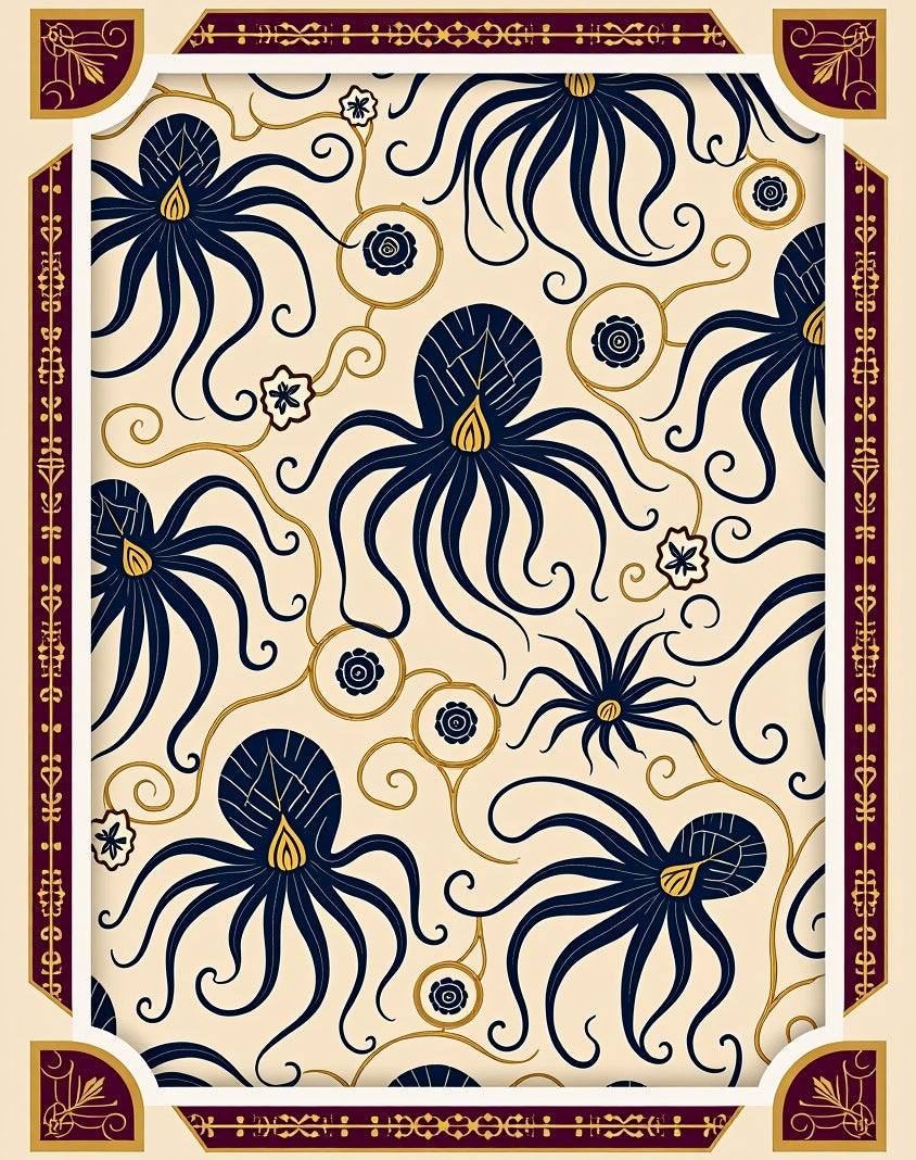 Navy Octopus Swirls Cream Rug