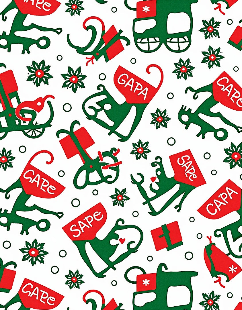Green Red Holiday Figures Snowflakes Rug