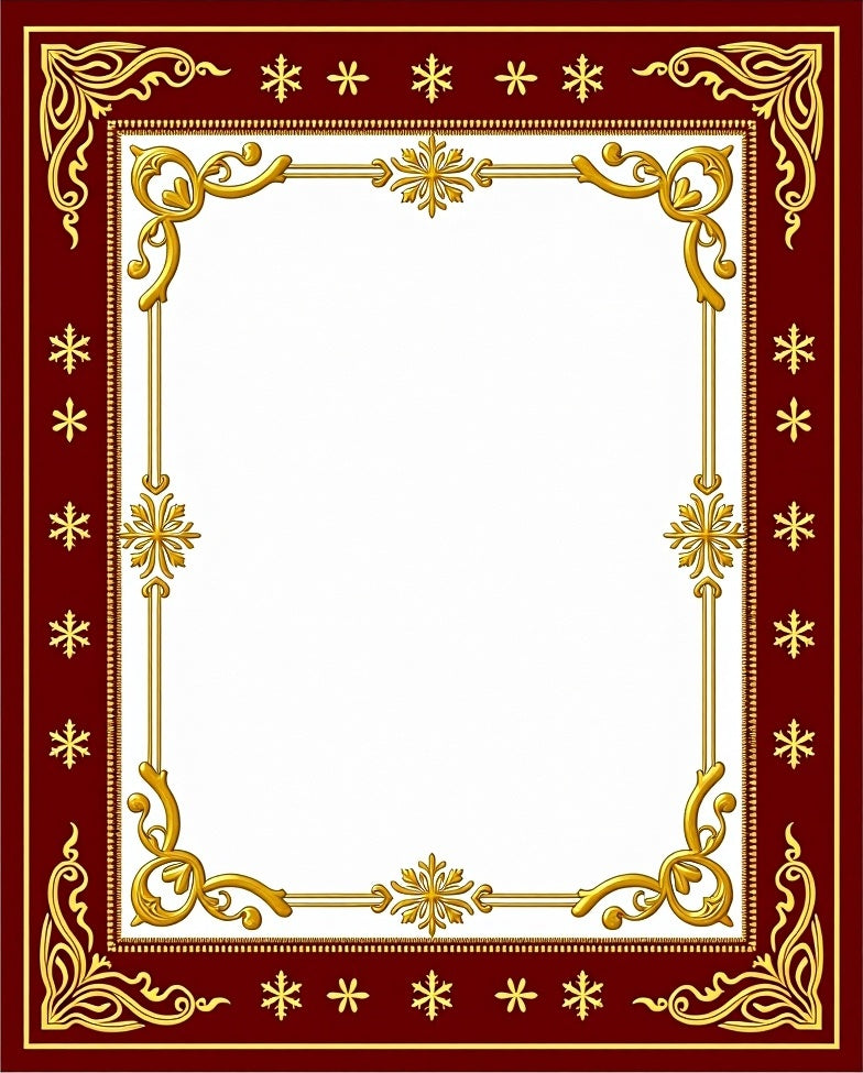Crimson Gold Ornate Snowflake Border Rug