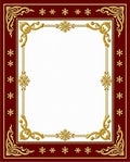 Crimson Gold Ornate Snowflake Border Rug