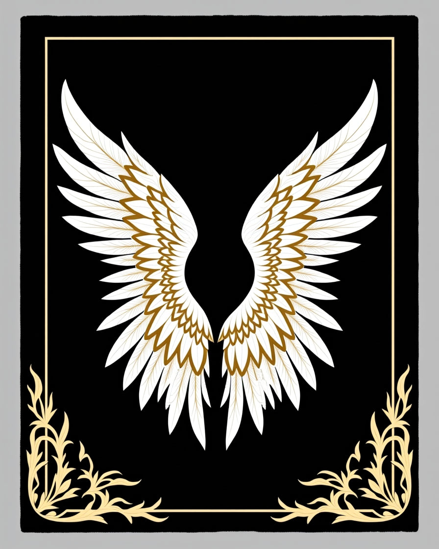 Elegant White Gold Wings Black Accent Rug