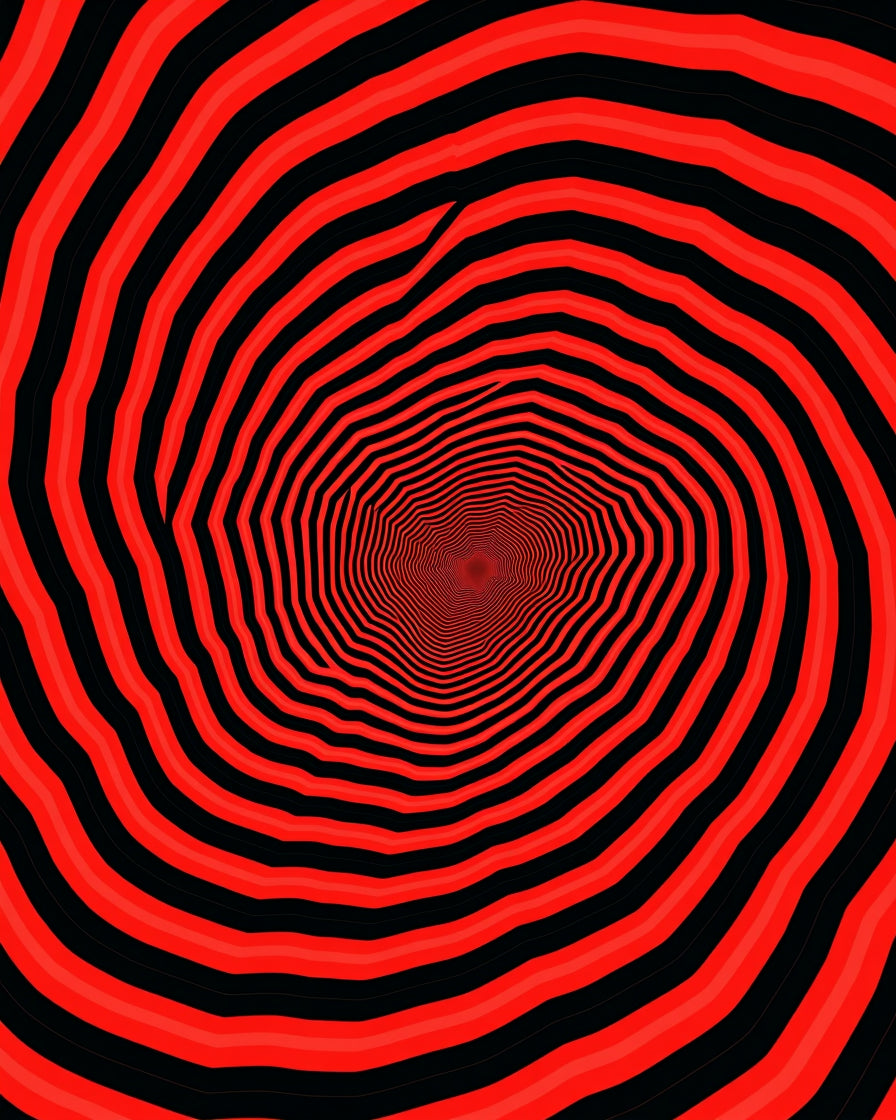 Vibrant Red Black Concentric Tunnel Rug
