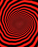 Vibrant Red Black Concentric Tunnel Rug