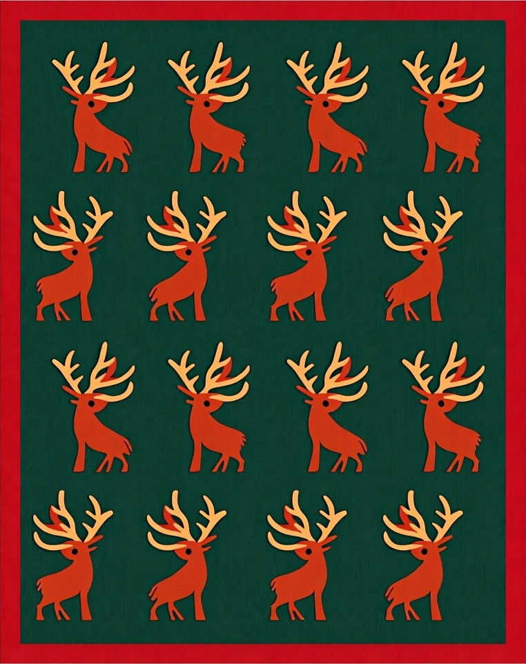 Deep Green Reindeer Holiday Scatter Rug