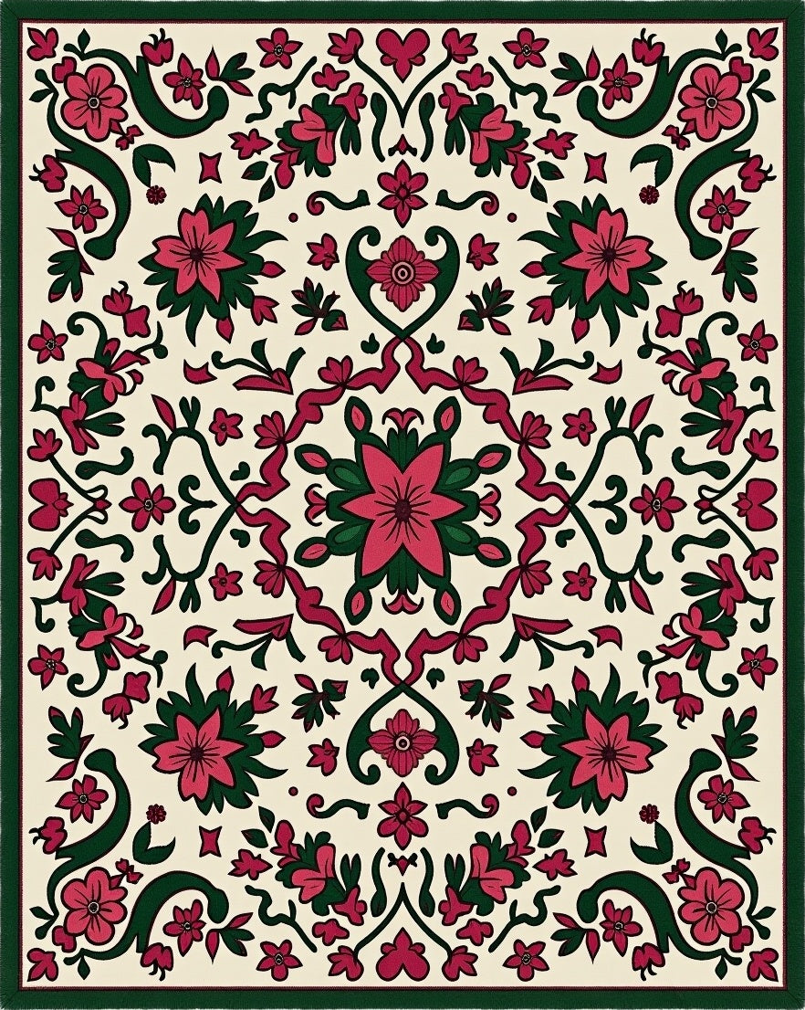 Crimson and Emerald Floral Medallion Rug