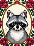 Crimson Rose Raccoon Oval Portrait Rug