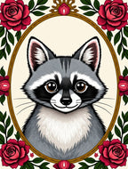 Crimson Rose Raccoon Oval Portrait Rug