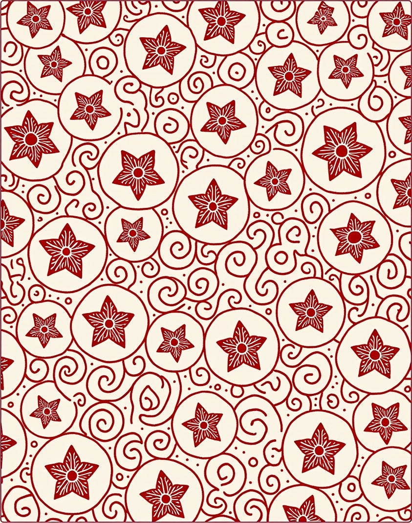 Crimson Red Star Circles Swirls Rug