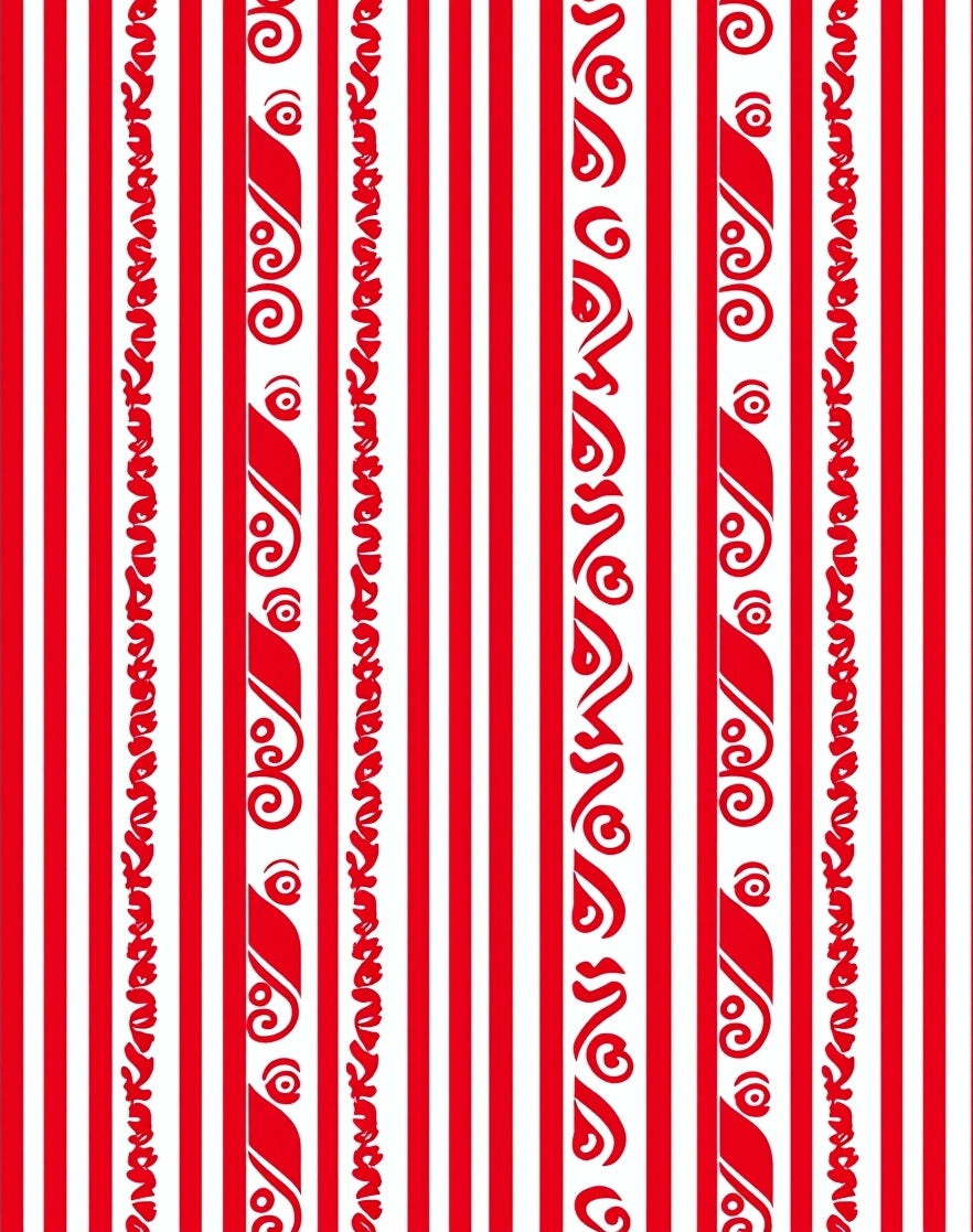 Red White Vertical Stripe Swirl Rug