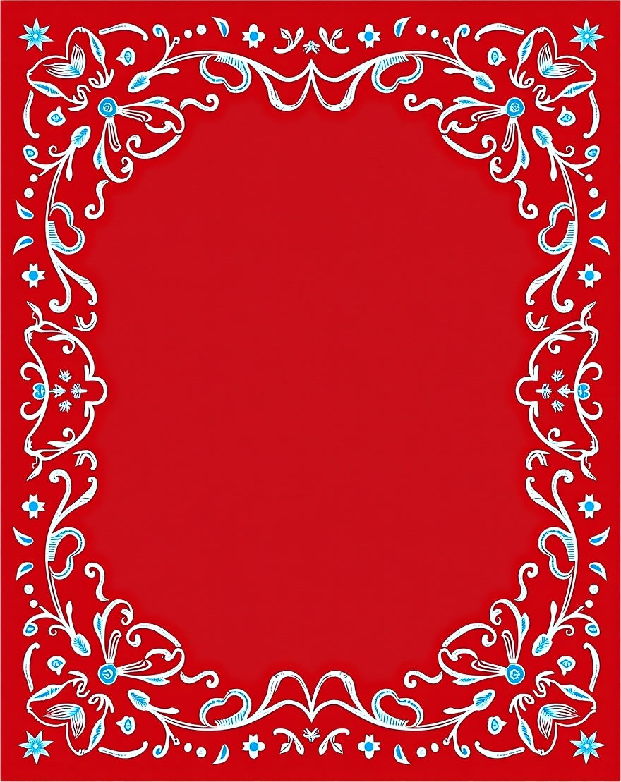 Crimson White Blue Floral Swirl Frame Rug