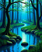 Mystical Verdant Forest River Scene Rug