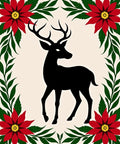 Black Deer Red Poinsettia Garland Rug