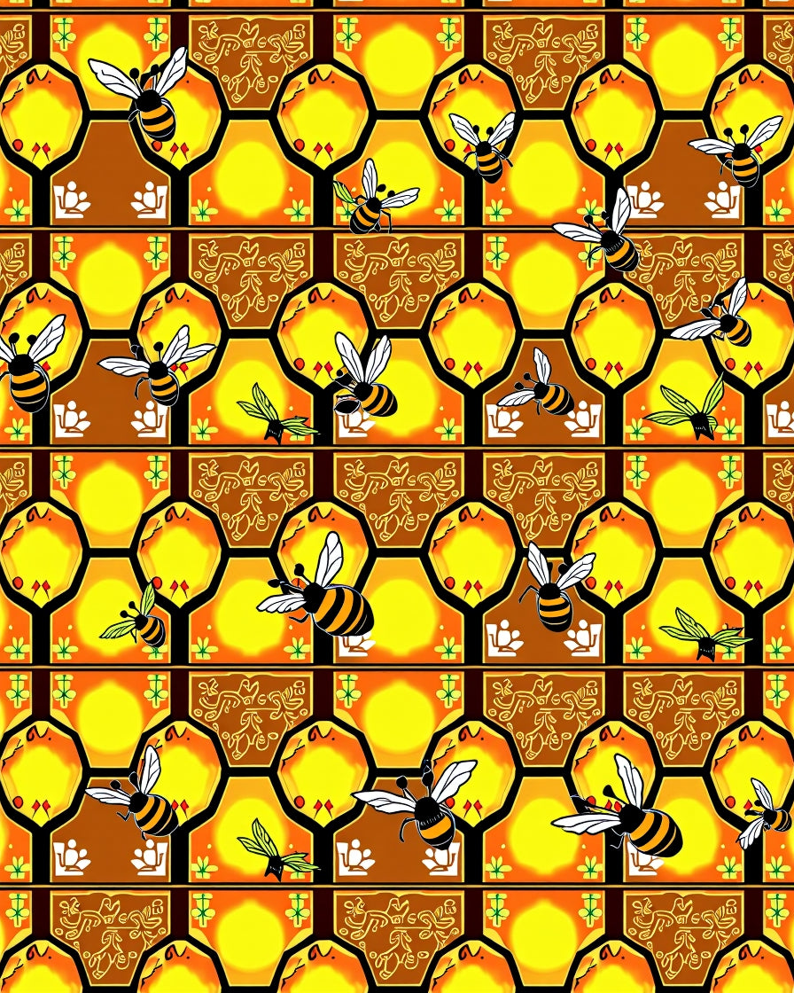 Golden Yellow Honeycomb Bee Swarm Rug