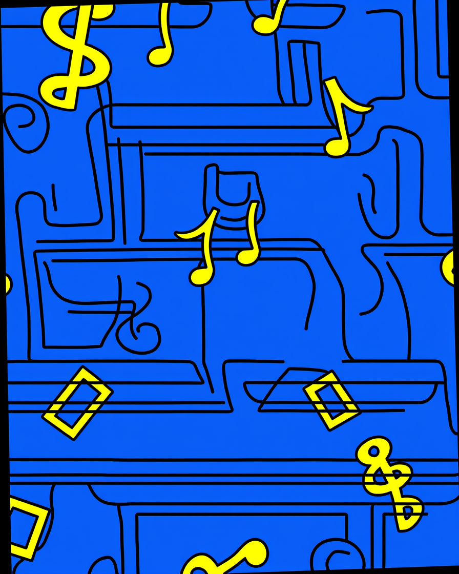 Blue Yellow Musical Notes Graphic Rug