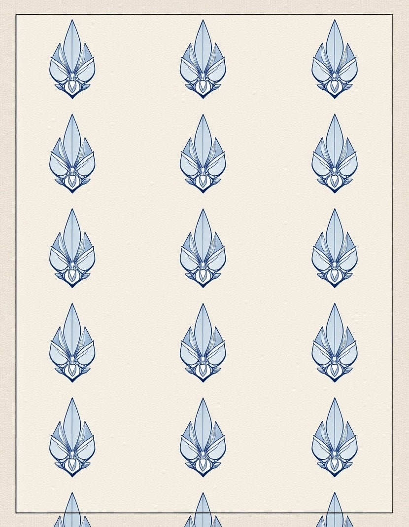 Pale Blue Leaf Medallion Repeat Rug