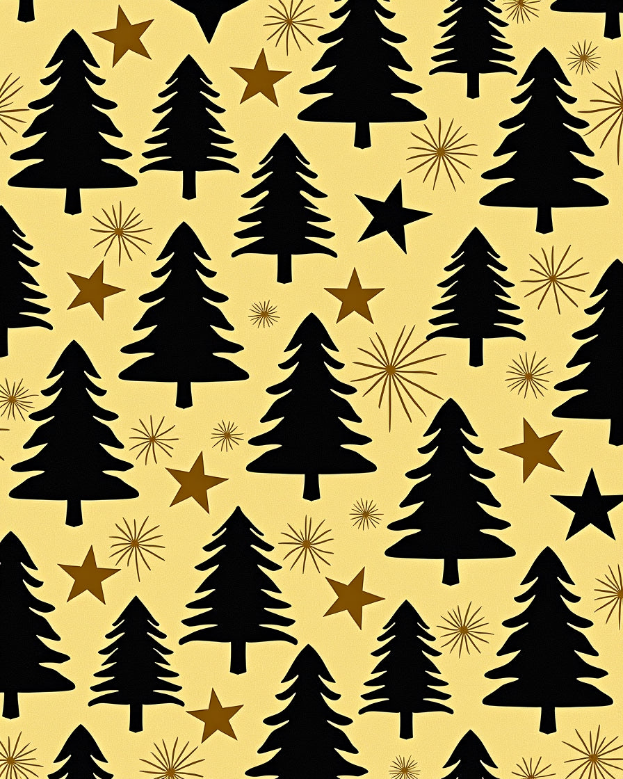Black Evergreen Stars Yellow Background Rug