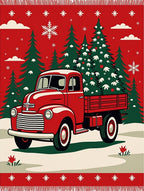 Red Vintage Truck Christmas Trees Rug