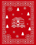 Red Camper Holiday Trees Poinsettias Border Rug