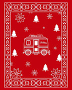 Red Camper Holiday Trees Poinsettias Border Rug