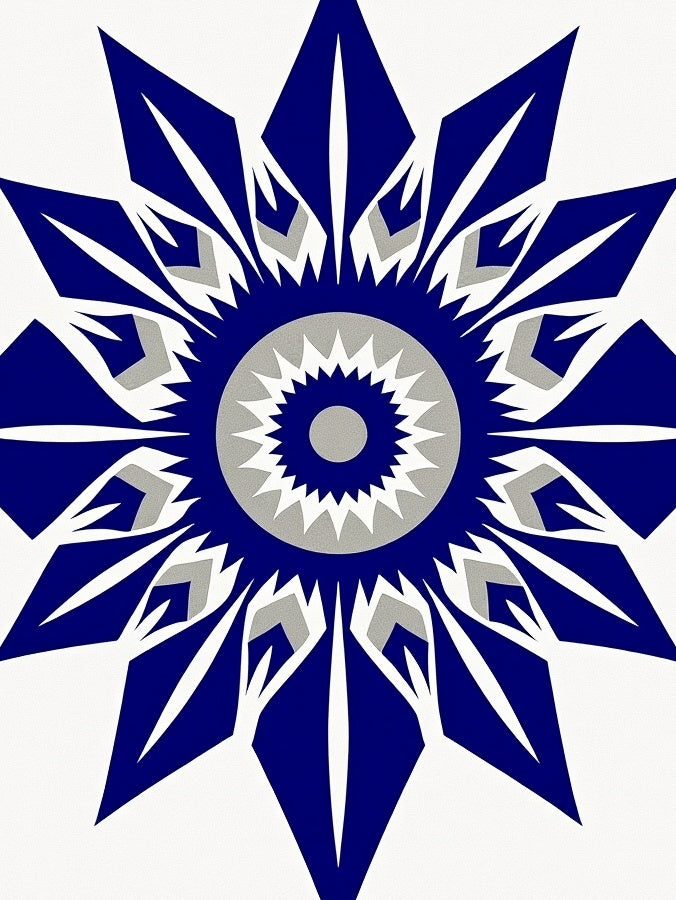 Deep Blue Starburst Geometric Medallion Rug