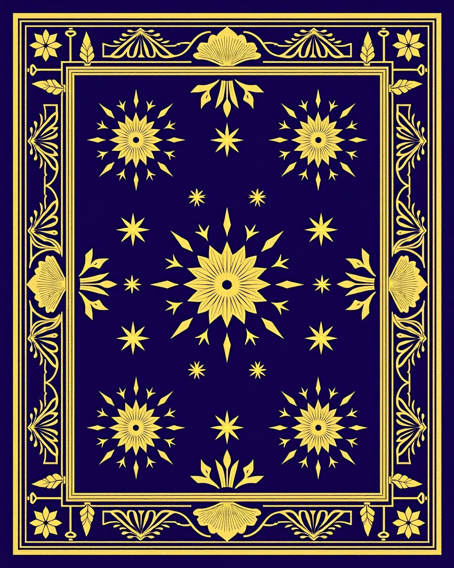 Navy Sunburst Starburst Border Rug