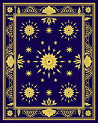 Navy Sunburst Starburst Border Rug