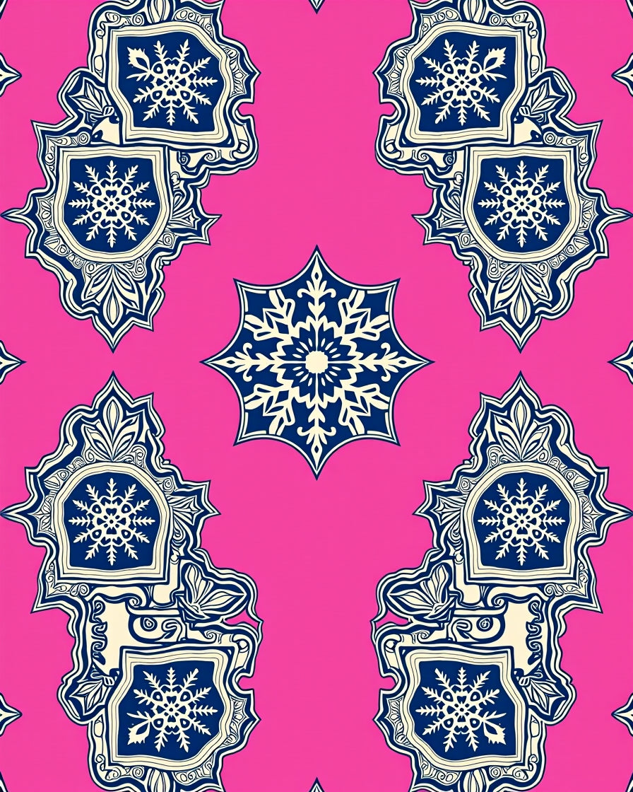 Pink Navy Snowflake Crest Rug