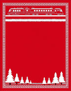 Red Train Pine Forest Border Rug