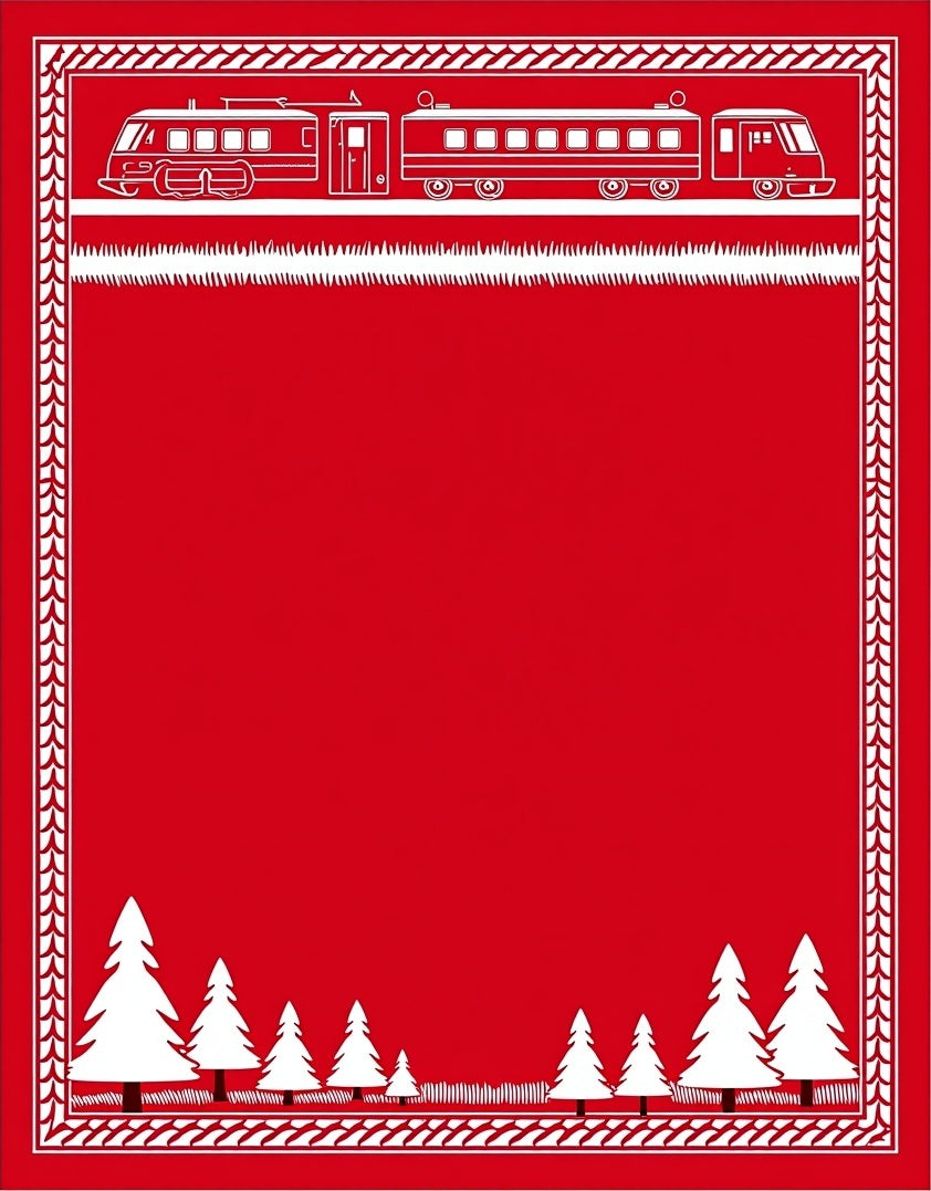 Red Train Pine Forest Border Rug