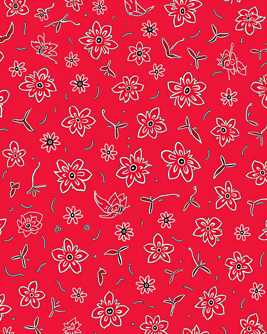 Whimsical Red Floral Scatter Rug