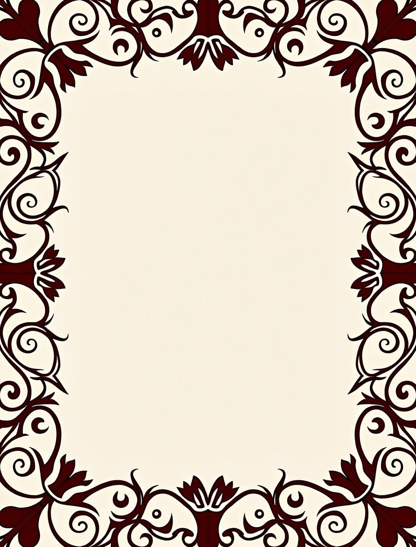 Rich Burgundy Swirling Vine Border Rug