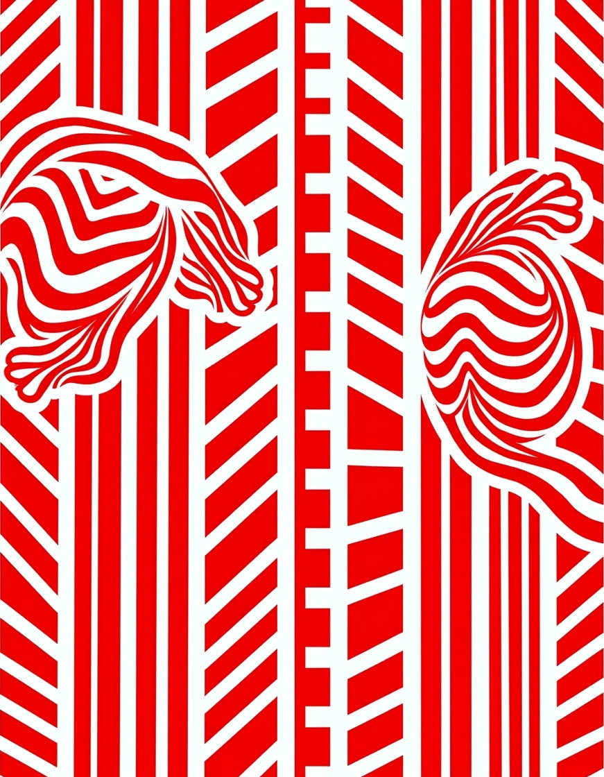 Red White Stripped Organic Form Rug