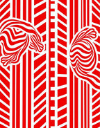Red White Stripped Organic Form Rug