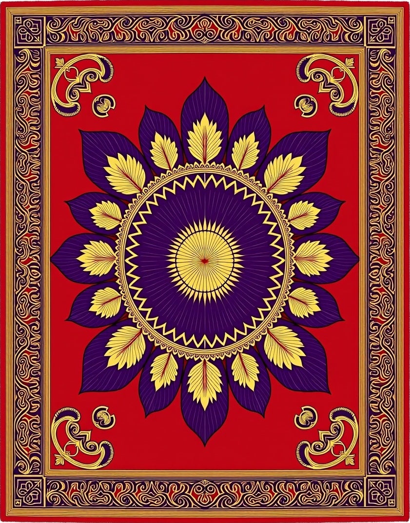 Bold Scarlet Purple Floral Mandala Rug