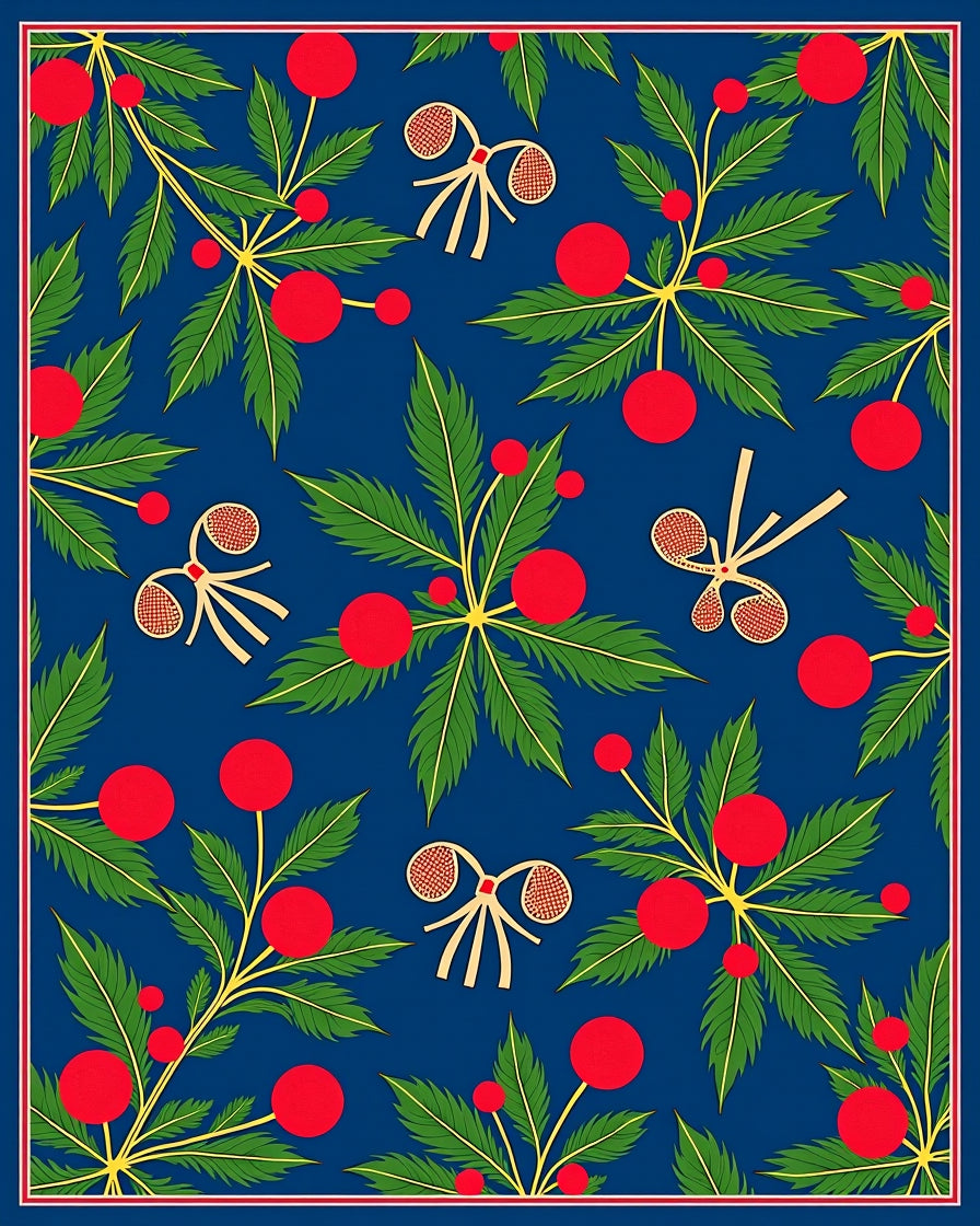 Vibrant Red Cherry Blossom Branch Rug