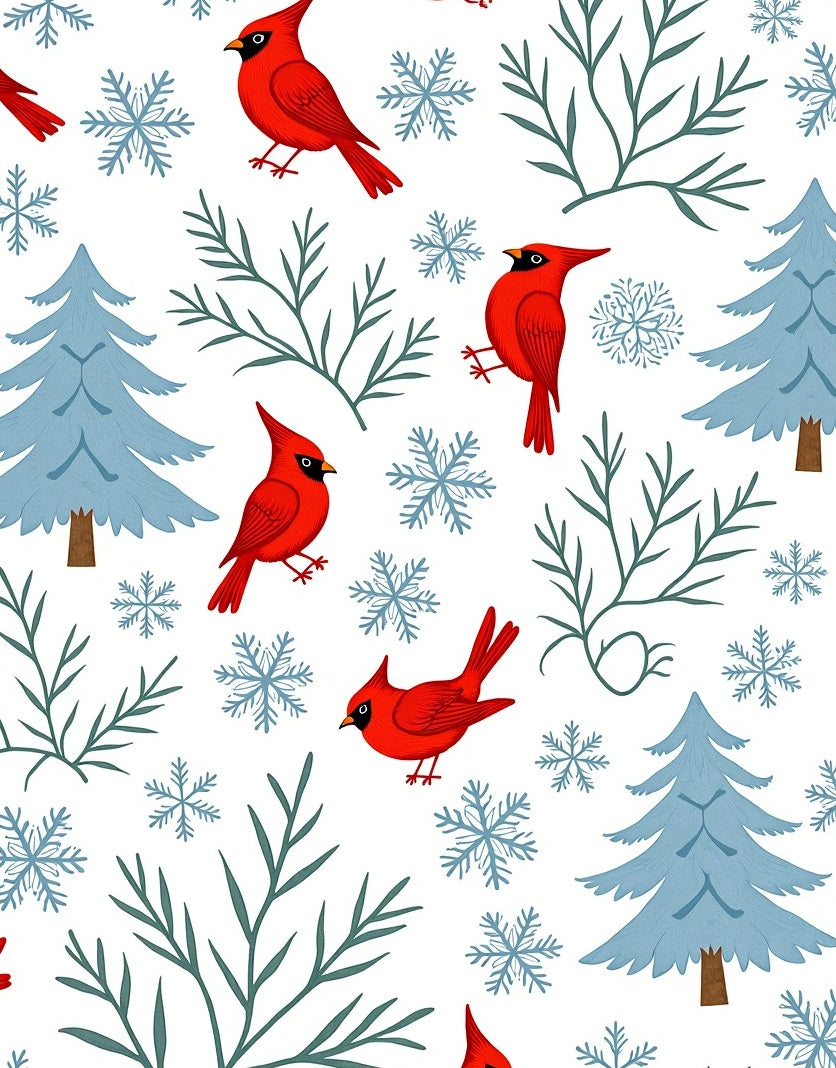 Red Cardinals Winter Snowy Trees Snowflakes Rug